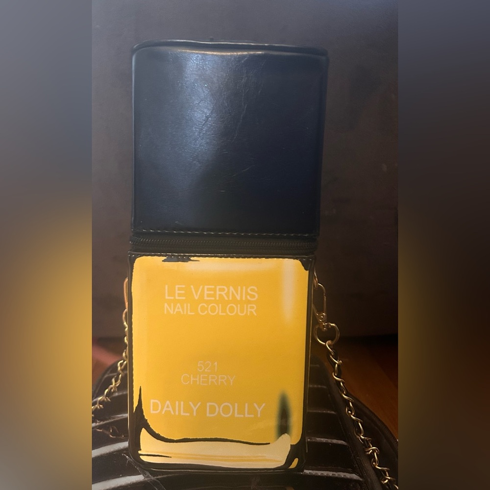 3AM DAILY DOLLY “Nail Polish” Black & Yellow Patent Crossbody Bag, NWOT